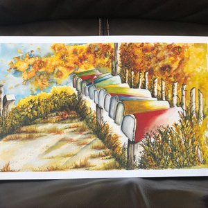 Original Watercolor Painting - Row of mailboxes